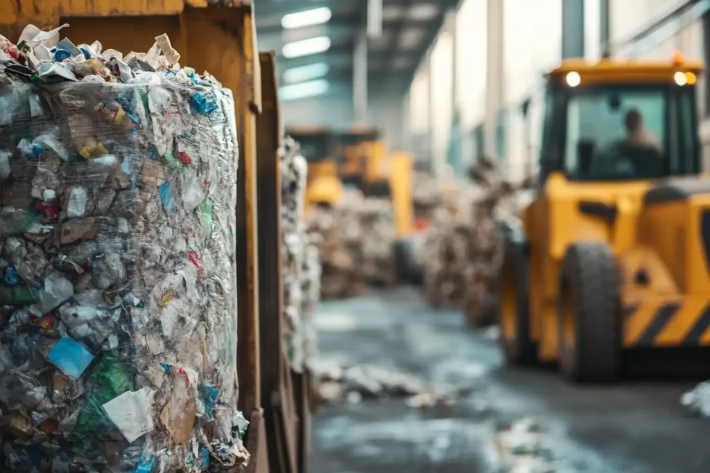 Gepresste Abfallballen in einer Sortieranlage – Mengenlimits am Mistplatz Wien für Privatpersonen